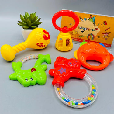colorful 5 pieces baby rattles set